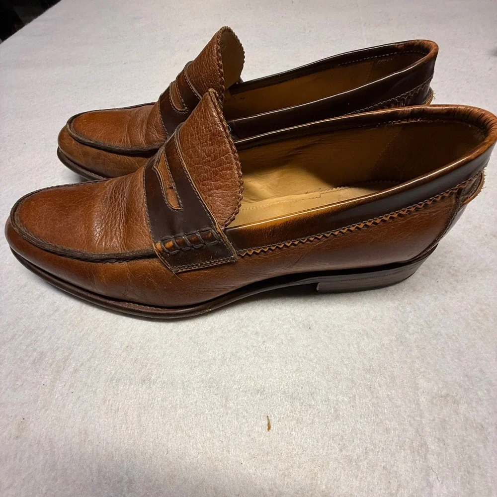 Johnston & Murphy Men’s 9M Brown Leather Penny Loafers Handmade In Italy 24-1313